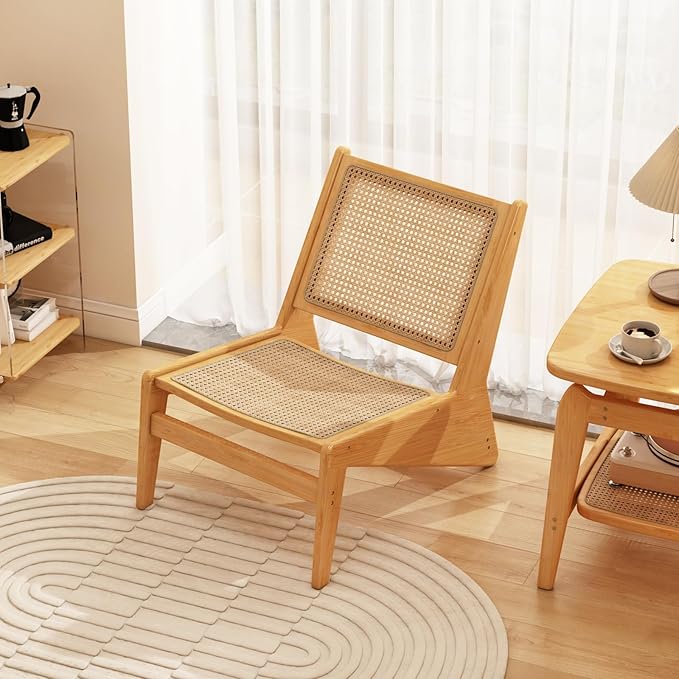 Rattan Chair 2Pcs, Mid Century Modern Accent Chair, Leisurely Reading Chair for Living Room（Wood）-Ruum Studio Home
