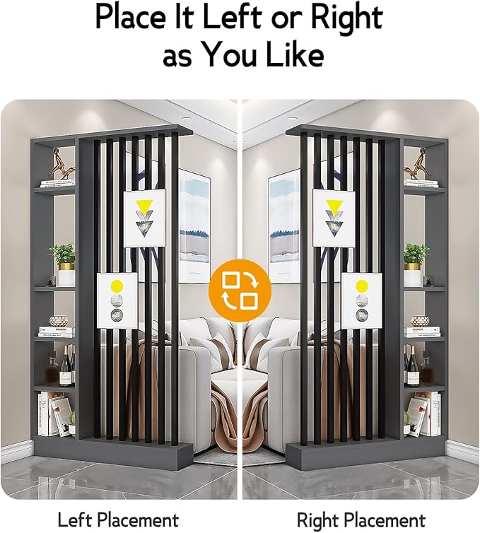 Wall Room Divider, Storage Cabinet Storage Display with Shelves, Modern Freestanding Wood Room Divider Screen, Wall Privacy Screens for Home Decorative (Grey,43.3" L x 9.5" W x 79.5" H)-Ruum Studio Home