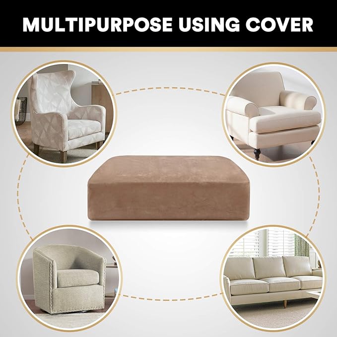 PrinceDeco Stretch Velvet Couch Cushion Cover,Soft Cushion Slipcover for Chair Cushion Furniture Protector Seat Cushion Sofa Cover Width Up to 29.5", Camel-Ruum Studio Home