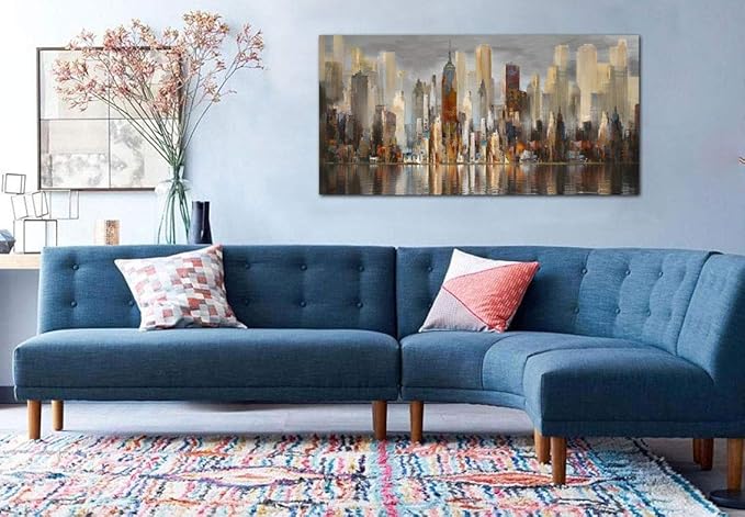 Wall Decorations Framed Large Cityscape New York Wall Decor Canvas Prints Abstract Brown City Theme Paintings Modern Canvas Wall Art for Living Room Bedroom Big Size 29x58-Ruum Studio Home