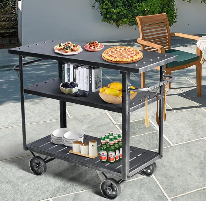 Diwhy Industrial 3 Tier Rolling Utility Storage Cart Wine Beverage, Metal Wine Rack with Wheels Kitchen Bar Dining Room Tea Wine, Serving Cart-Ruum Studio Home