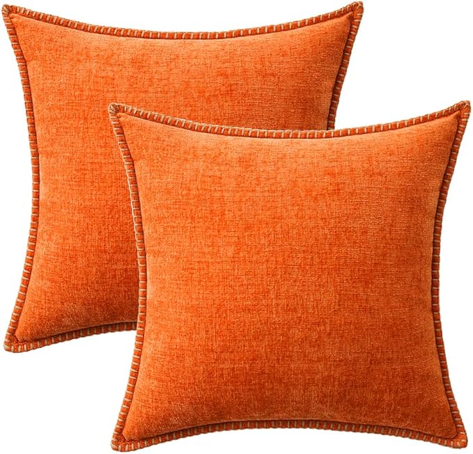 MIULEE Pack of 2 Fall Couch Throw Pillow Covers 20x20 Inch Bright Orange Farmhouse Decorative Pillow Covers with Stitched Edge Soft Chenille Solid Dyed Pillow Covers for Sofa Bed Living Room-Ruum Studio Home