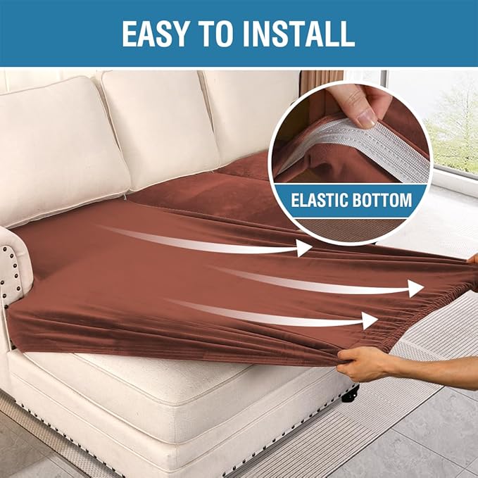 H.VERSAILTEX Velvet Stretch Sectional Couch Covers 4 Pieces Sofa Seat Cushion Covers L Shape Separate Cushion Couch Cover for Both Left/Right Sectional Couch (Large Sofa 3 Seater + 1 Chaise, Rust)-Ruum Studio Home