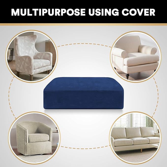 PrinceDeco Stretch Velvet Couch Cushion Cover,Soft Fitted Cushion Slipcover for Arm Chair Sofa Cushion Furniture Protector Seat Cushion Sofa Cover Width Up to 29.5", Navy-Ruum Studio Home