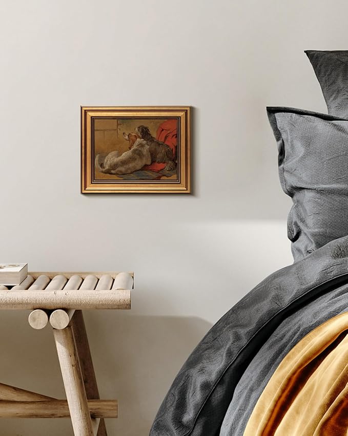 HUARCEY Gold Framed Vintage Wall Art for Living Room Dogs Oil Painting Wall Decor– Cozy Pet-Themed Aesthetic Room Decor for Bedroom Prints Study Classic Animal Artwork Gift for Dog Lovers 8"x10"-Ruum Studio Home