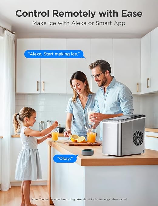 GoveeLife Smart Countertop Ice Makers, Portable Ice Maker Machine with Self-Cleaning, 6 Mins 9 Bullet Ice, 26lbs/24Hrs, Voice Remote for Home Kitchen Party Camping, with Ice Scoop Stainless Silver-Ruum Studio Home