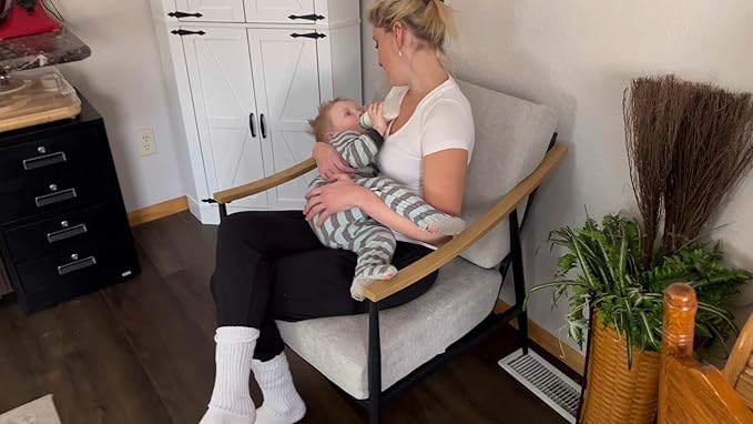 Modern Accent Chair for Living Room Bedroom Mid Century Arm Chair Upholstered Office Accent Chair Comfy Waiting Room Chair with Metal Frame, Grey-Ruum Studio Home