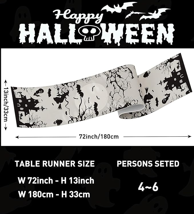 Halloween Table Runner,72 Inches Spooky Haunted House Bats Tree Ghost Witch Table Runner for Halloween, Table Decoration/Party Dinner Table Decor,Kitchen,Mantel,Bedroom Decoration-Ruum Studio Home