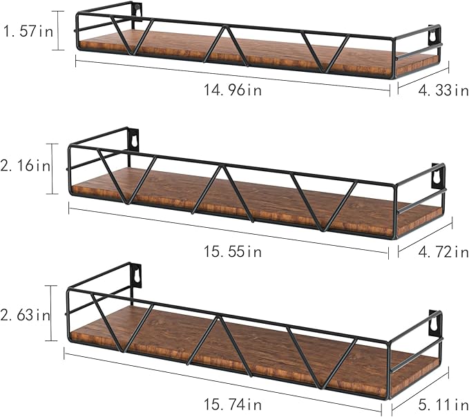 Floating Shelves Set of 3, Home Wood Wall Shelf, Farmhouse Shelf for Bedroom, Wall Mounted Floating Shelf for Living Room, Bedroom, Bathroom, Kitchen, Office (Black)-Ruum Studio Home