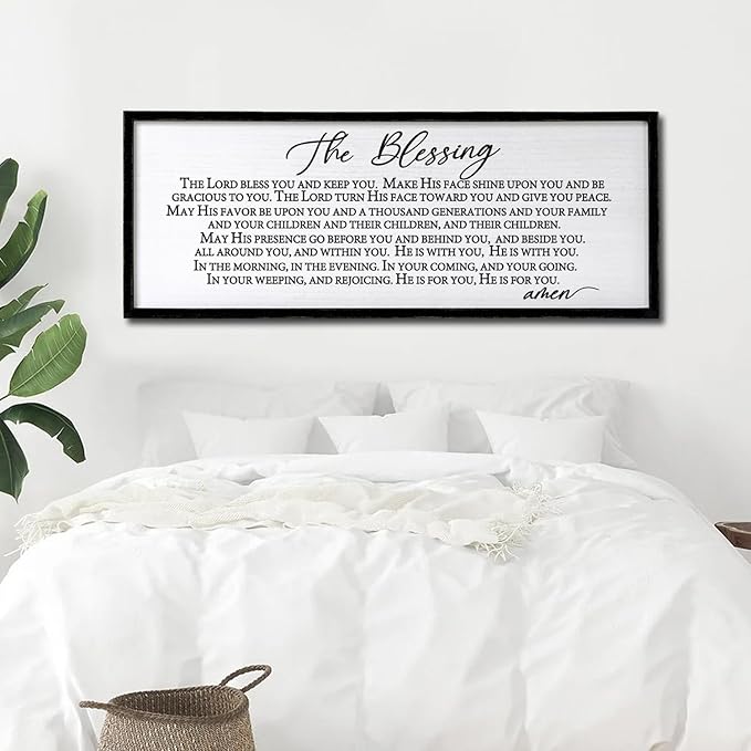 The Blessing Christian Song Lyrics Wall Decor 32"×12" Bible Verse May The Lord Bless You Scripture Wall Art Sign (Black)-Ruum Studio Home