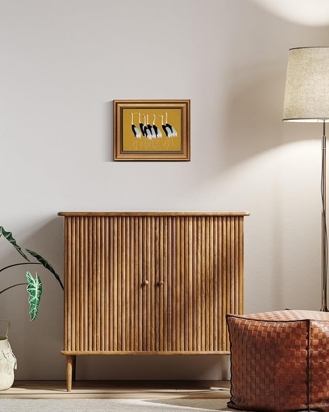 HUARCEY Gold Framed Vintage Wall Art for Living Room, Animals Painting Prints Shelf Decor for Kitchen, Aesthetic Bedroom Wall Art Decor, Christmas Gifts for Friends or Family (Seven Cranes - 8"x10")-Ruum Studio Home