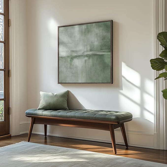 Framed Sage Green Abstract Wall Art, Modern Canvas Prints Artwork for Walls, Square Minimalist All Green Abstract Pictures for Living Room, Hallway, Fireplace, Bedroom, Home Office Wall Decor 30x30 In-Ruum Studio Home