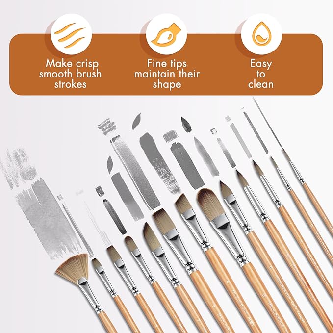 Fuumuui 26pcs Paint Brushes, Professional Acrylic Paint Brush Set Artists Complete Range of Sizes with Upgraded Short Handle Wide Flat & Palette Knife for Acrylic, Oil, Watercolor, Gouache-Ruum Studio Home
