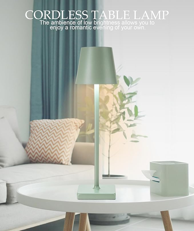 HASUN 2 Pack Cordless Table Lamp, Portable LED Desk Lamp, 5200mAh Battery Operated Lights, 3 Color Stepless Dimming Up, Night Light for Bedroom/Date/Bars/Cafe/Camping (Green 2Pack)-Ruum Studio Home