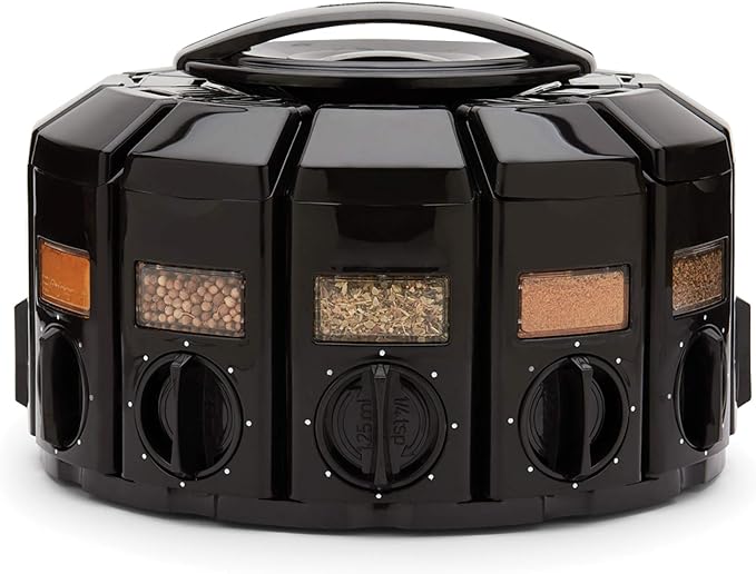 Kitchen Art Spice Rack Select-A-Spice Auto-Measure Carousel 12 Compartments Black 8.75 x 8.75 x 6 inches-Ruum Studio Home