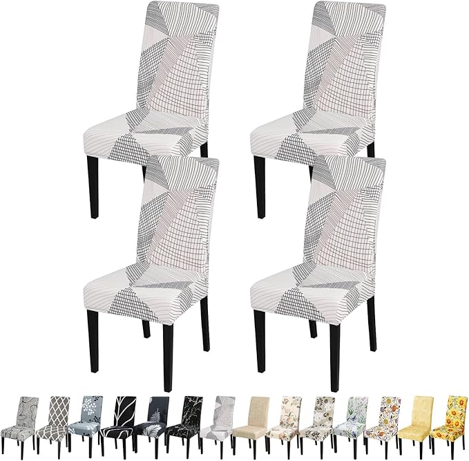 JQinHome White Chair Covers for Dining Room Set of 4, High Stretch Removable Washable Parsons Chair Slipcover for Home Party Hotel Wedding Ceremony (4PCS, Geometric)-Ruum Studio Home