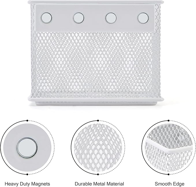 4.5'' × 2.2'' × 3.5'' Magnetic Basket for Whiteboard White Magnetic Basket for Fridge Magnetic Organizer Holder with 4 Strong Magnets Magnetic Holder for Refrigerator Locker-Ruum Studio Home