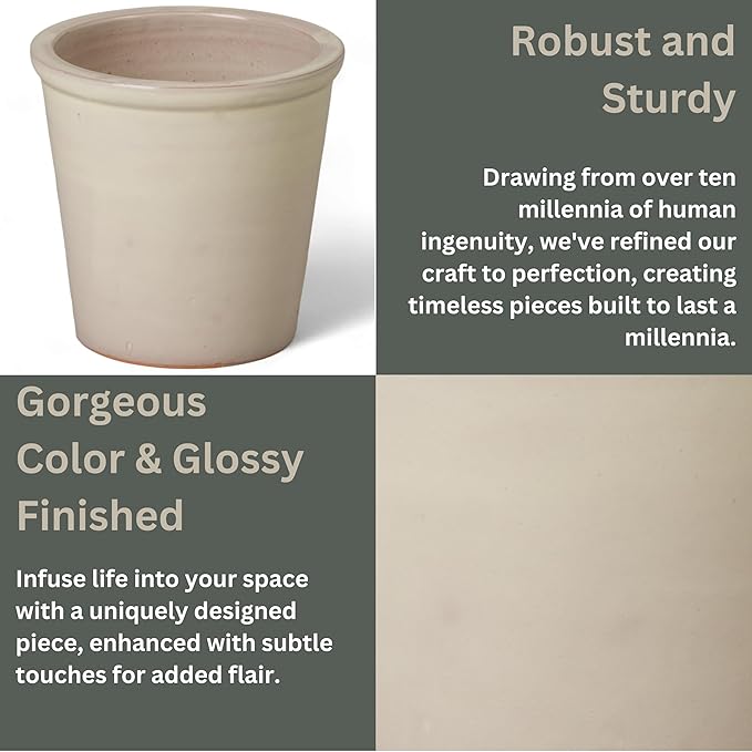 Emissary Round Stoneware Planter (Parent SKU 12012) (Cream, 8" D x 7" H)-Ruum Studio Home