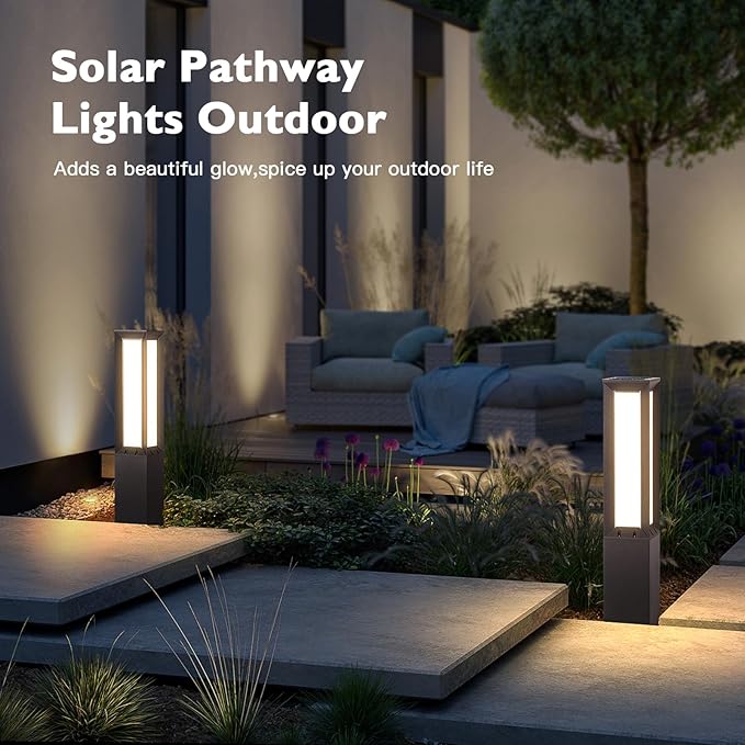 Solar Pathway Lights Outdoor, 32 Inch Modern Landscape Bollard Lighting Solar Powered Path Light, IP65 Waterproof 3000K LED Garden Luxury Lights for Driveway, Lawn, Patio, Yard, Walkway-Ruum Studio Home