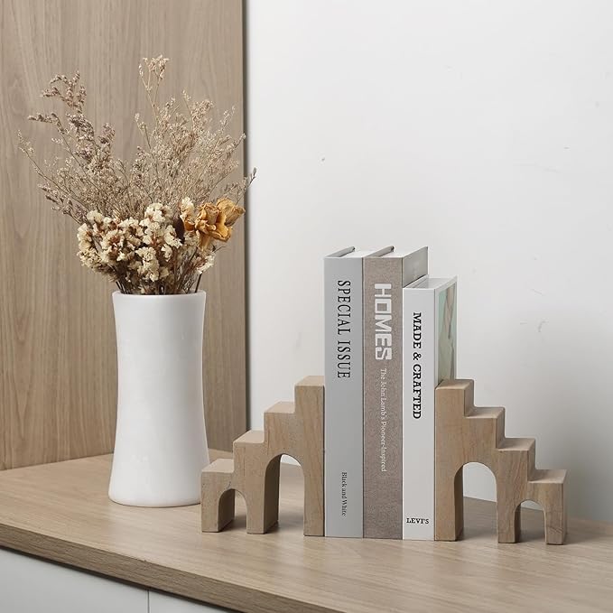 Natural Marble Book Ends for Shelves, Decorative Bookends for Heavy Books, CastleGuard Bookend Book Holder Stopper for Home Office Desk Bookshelf Decoration, Turkey Natural Marble, Set of 2-Ruum Studio Home
