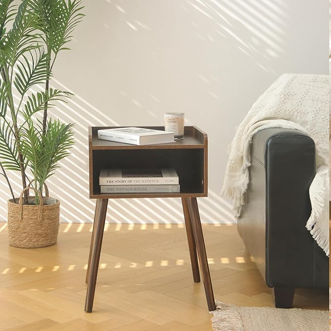 MaxSmeo Nightstand, Mid Century Modern Side Table Bedroom with Storage, Small End Bedside Table with Solid Wood Legs for Living Room, Office Small Spaces (Rustic Brown)-Ruum Studio Home