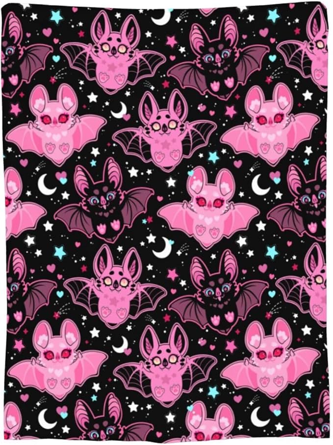 Pink Bat Throw Blanket Soft Fleece Blanket Men Women Gift for Kids Boys Girls for Party Couch Sofa Bed Deco Blankets 60"x50"-Ruum Studio Home