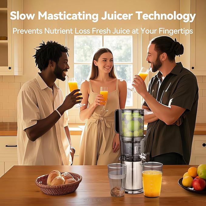 Juicer Machines, Cold Press Juicer with 5.0” Large Feed Chute Fit Whole Fruits & Vegetables, Stainless Steel Masticating Juicer With Pulp Seperation, 99% Juice Purity, 200W Quiet Motor, Easy to Clean-Ruum Studio Home