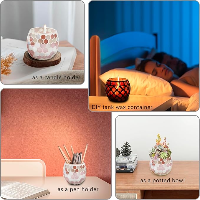 Votive Candle Holder Tea Lights - Glass Candle Holders, Mosaic Tealight Candle Holder, Candle Jar Cup for Wedding Centerpiece Party Table Decorations, Valentines Day Decor-Ruum Studio Home