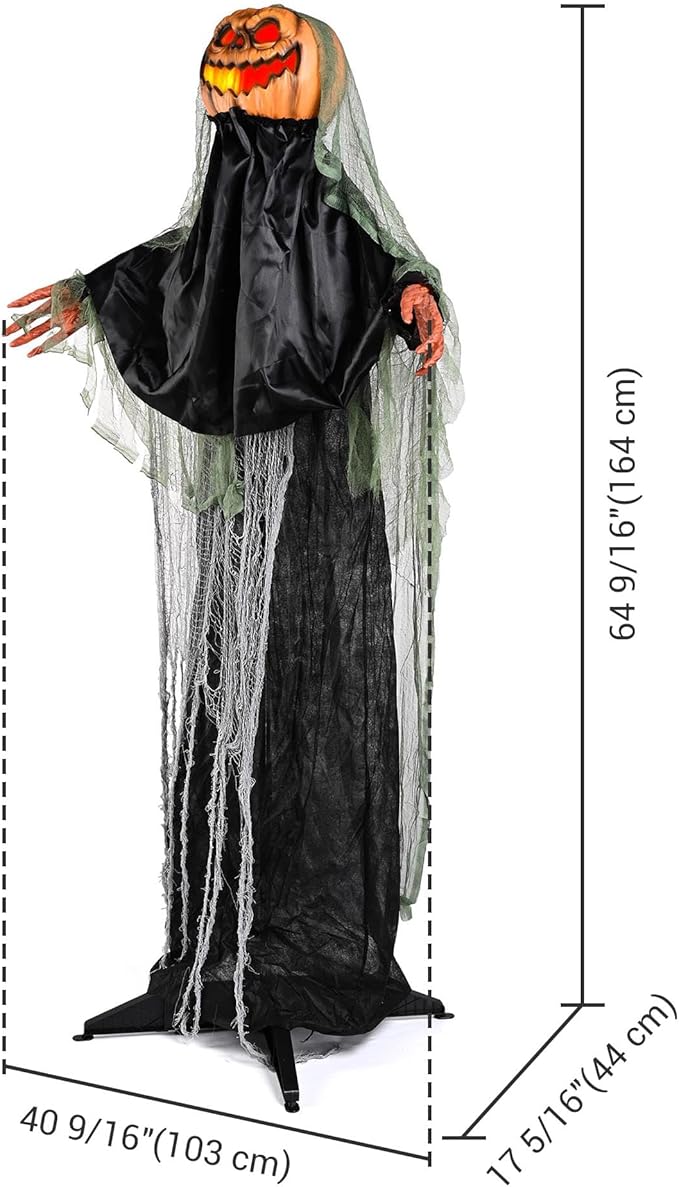 AW Scary Animated Halloween Decorations Jack-O-Lantern,Pumpkin Ghost Props 5.4 Ft Full Life Size with Motion/Sound Activated Glowing Head Horror Party Outdoor Indoor Decorations Farm Scarecrow 2025-Ruum Studio Home