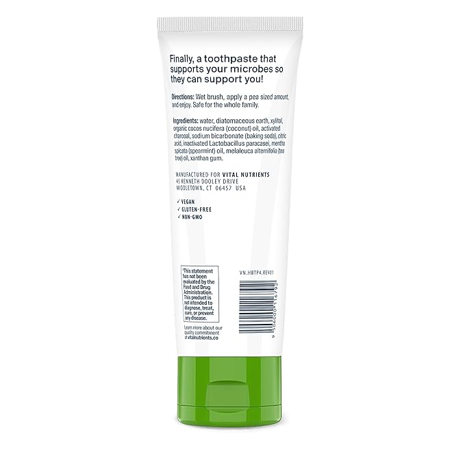 Vital Nutrients Hyperbiotics Activated Charcoal Probiotic Toothpaste | Fluoride Free Toothpaste with Oral Probiotics | Supports Healthy Mouth Flora, Fresher Breath, Teeth Whitening* | Vegan | 4 oz-Ruum Studio Home