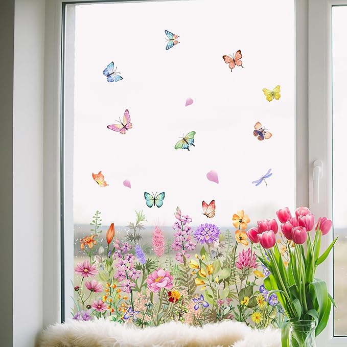 Mirbuy Wildflower Butterfly Window Decals, Colorful Garden Floral Window Clings for Home Decor-Ruum Studio Home
