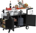 Outdoor Grill Cart with Wheels, Outdoor Kitchen Bar Cart Mobile BBQ with Foldable Stainless Steel Top & Storage Cabinet-Ruum Studio Home