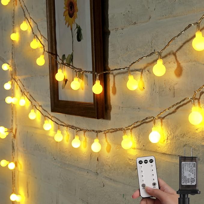Minetom Mini Globe String Lights, 66 Ft. 200 LED Fairy String Lights Plug in, 8 Modes with Remote, Decor for Indoor Outdoor Party Wedding Christmas Tree Garden, Warm White-Ruum Studio Home