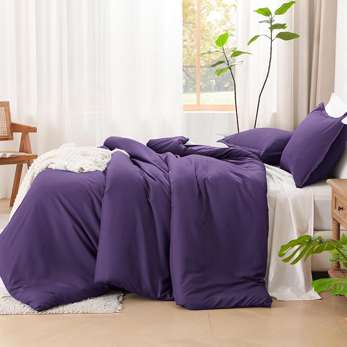 Litanika Purple Comforter Set California King Size, 3 Pieces Cal King Lightweight Solid Bedding Comforter Set, Oversized All Season Fluffy Bed Set (104x96In Comforter & 2 Pillowcases)-Ruum Studio Home
