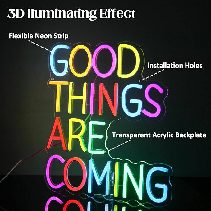 Good Things Are Coming Neon Sign Colorful Letters Neon Lights Signs Motivational Decor Inspirational Quotes LED Neon Signs for Wall Bedroom Bar Office Man Cave Dorm Decor Birthday Gifts-Ruum Studio Home