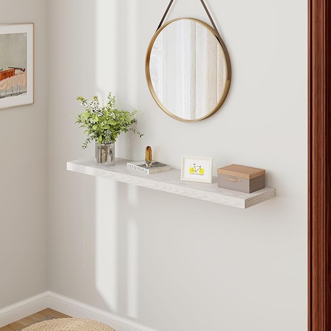 Floating Shelves 48 Inch Long, 48"W x 9"D Wall Shelf Invisible Bracket, 9 Inch Deep Floating Shelf for Wall, Rustic Wooden Shelves for Living Room, Kitchem, Bedroom, Brich Color, Set of 1-Ruum Studio Home