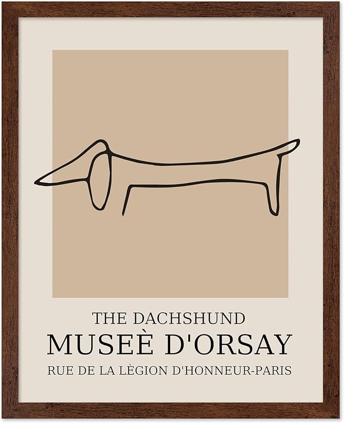 Poster Master Vintage Poster - Retro Minimalist Print - Gift for Artist, Housewarming - Dachshund Dog, Line Drawing, Abstract - Wall Decor for Living Room, Bedroom, 11x14 Brown Framed-Ruum Studio Home