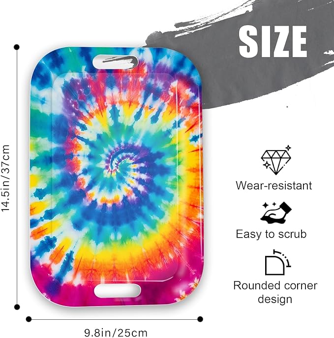 Serving Trays with Handles, 14.5 x 9.8 inch Rectangular Plastic Tray for Restaurant, Kitchen, Tie-Dye Colorful Spiral Patterns-Ruum Studio Home