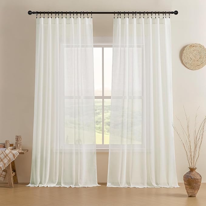Joydeco Sheer Curtains 84 Inches Long, Cream Curtains for Living Room 2 Panels Set, Ivory Curtains Window Privacy Assured with Light Filtering(W52 x L84 Inch,Ivory)-Ruum Studio Home