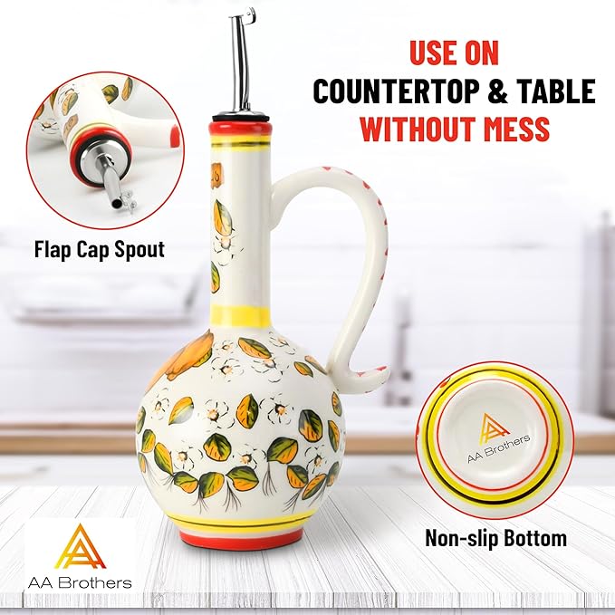 15Oz Ceramic Handmade Oil Dispenser with 3 olive design-Ruum Studio Home
