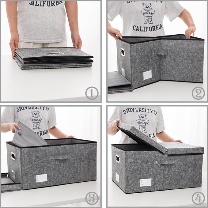 PRANDOM Storage Bins with Lids [3-Pack] Linen Fabric Foldable Storage Boxes Organizer Containers Baskets Cube with Cover (23.4X15.9X11.5) For 6+ Year Old Boys and Girls-Ruum Studio Home