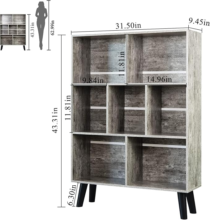 LEYAOYAO Bookshelf Cube Storage Organizer,3 Tier Bookcase with Legs,Modern Wood Open Shelf,Dirty Grey Bookshelves,Free Standing Display Short Book Shelves for Narrow Space,Bedroom,Living Room,Office-Ruum Studio Home