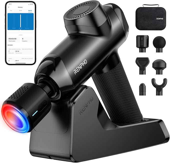 RENPHO Power Massage Gun Deep Tissue, Percussion Muscle Massage Gun for Athletes, Powerful Portable Electric Handheld Deep Tissue Massager Gun, LED Touch Display (Power+ THERMACOOL Deluxe)-Ruum Studio Home