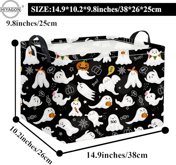 HIYAGON Rectangular Halloween Basket for Boys and Girls Kids Trick or Treat Pumpkin Basket for Halloween Parties Cute Storage Bin Organizer Box Room Decor(Black ghost)-Ruum Studio Home