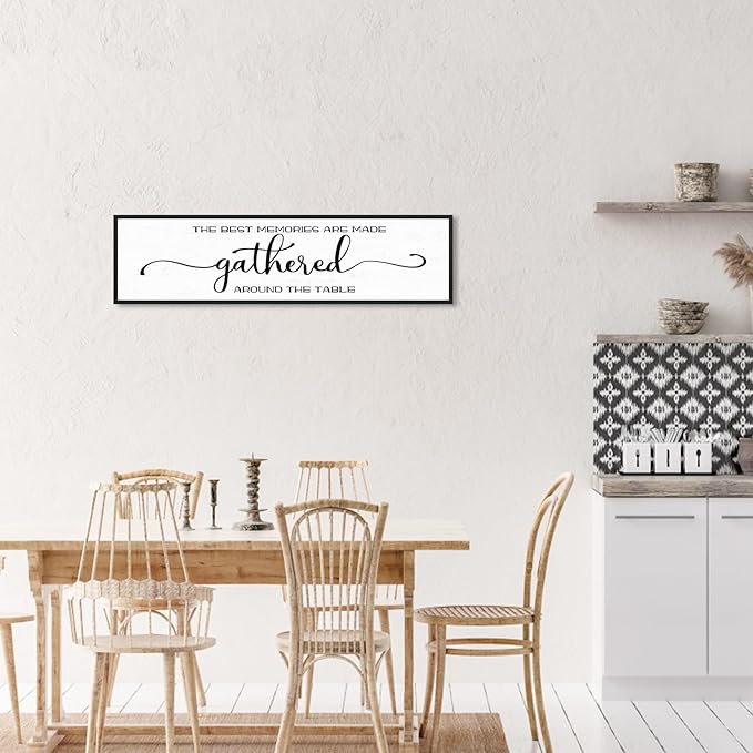 The Best Memories Are Made Gathered Around The Table Wall Decor: Farmhouse Kitchen Wall Art Framed Large Rustic Kitchen Sign Modern Dining Room Wall Decor Hanging Wall Plaques 12"x40"-Ruum Studio Home
