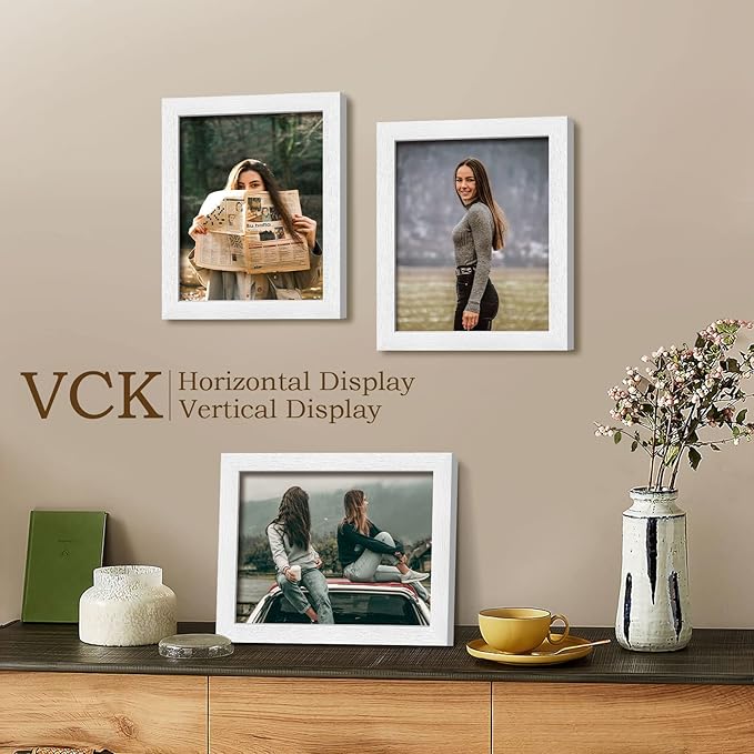 VCK 8x10 Picture Frames Set of 3, White Solid Wood Picture Frame, Textured Exclusive Wall Gallery Frame-Ruum Studio Home