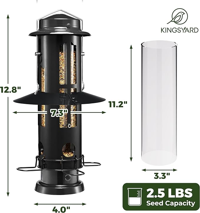 Kingsyard Squirrel Proof Bird Feeder with Removable Base, All Metal, Tube Bird Feeders for Outdoors Hanging, Easy to Clean & Refill, Black-Ruum Studio Home