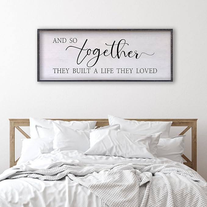 And So Together They Built A Life They Loved Sign Above Bed Wall Decor 24×10 Inch Master Bedroom Over Bed Wood Framed Wall Art (Black)-Ruum Studio Home
