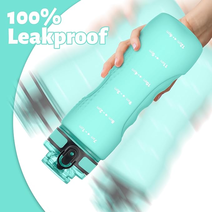 OLDLEY 25 oz Water Bottle, Motivational Water Bottle with Time Marker, Sports Water Bottle With Strap, Leakproof & BPA Free Large Water Bottles for School, Gym, Travel, Outdoor, Tritan,Green-Ruum Studio Home