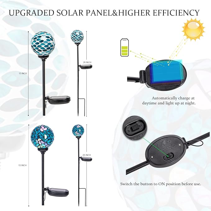 VCUTEKA Solar Lights Outdoor Decorative, Mosaic Solar Garden Light Waterpoof LED Pathway Stake Light for Landscape Lawn Patio Yard Decoration, 2 Pack-Ruum Studio Home